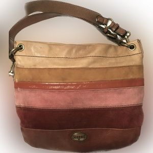 Fossil Leather Suede Striped Explorer Crossbody Shoulder Handbag